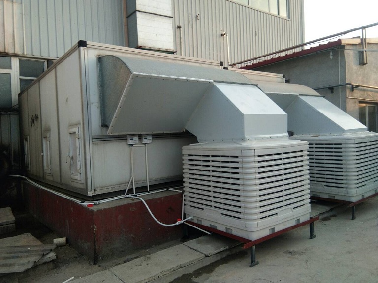 安装风机水帘系统，加大风机的安装数量，主要以通风换气为目的，对厂房进行通风降温处理